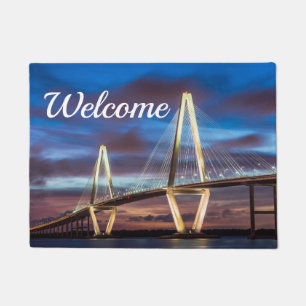 Arthur Ravenel Bridge At Night Welcome Doormat