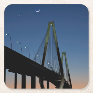 Arthur Ravenel Jr. Bridge at Dusk Square Paper Coaster