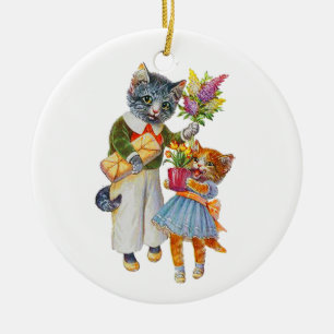 Arthur Thiele Cats Bearing Gifts Ceramic Ornament