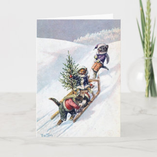 Arthur Thiele - Cats Bring home a Christmas Tree Holiday Card