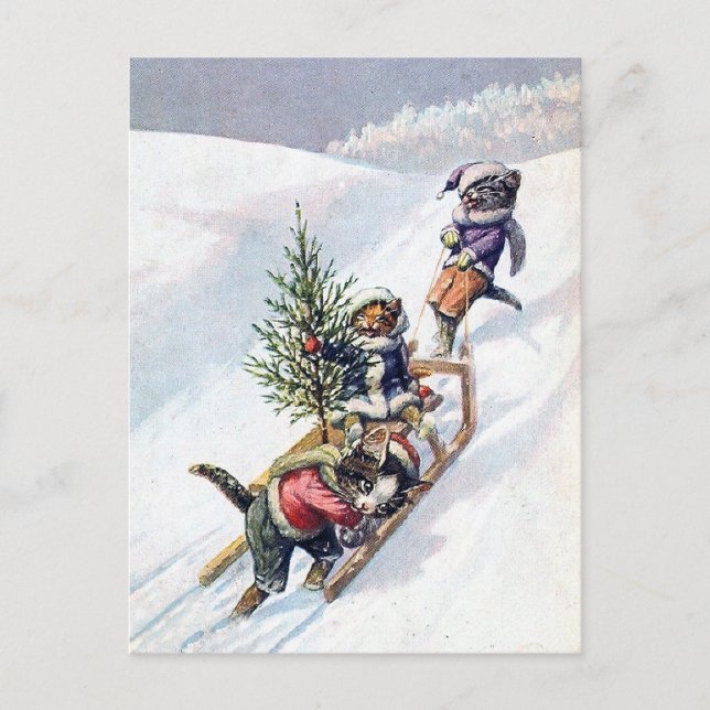 Arthur Thiele - Cats Bring home a Christmas Tree Holiday Postcard (Front)