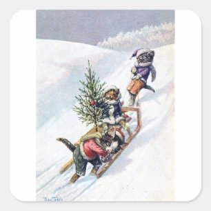 Arthur Thiele - Cats Bring home a Christmas Tree Square Sticker