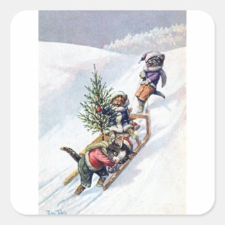 Arthur Thiele - Cats Bring home a Christmas Tree Square Sticker