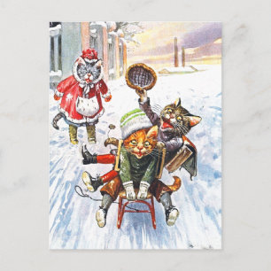 Arthur Thiele - Cats Going Downhill Snow Sledding Postcard