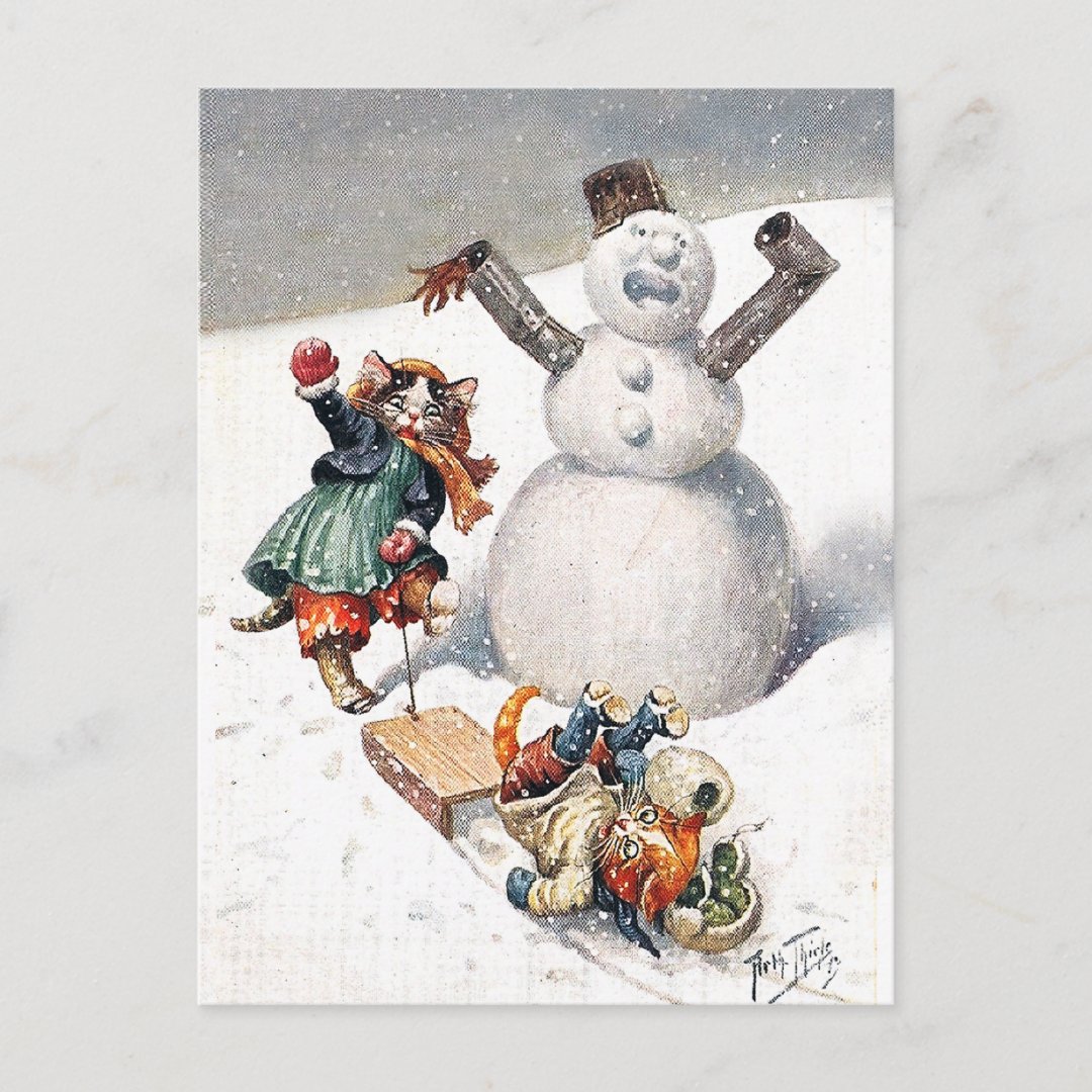 Arthur Thiele Cats Playing in the Snow Postcard | Zazzle