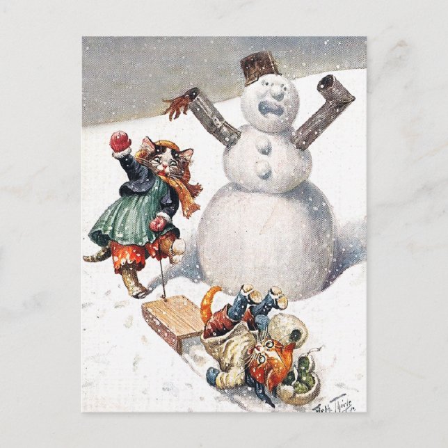 Arthur Thiele - Kittens Take a Tumble in the Snow Postcard (Front)