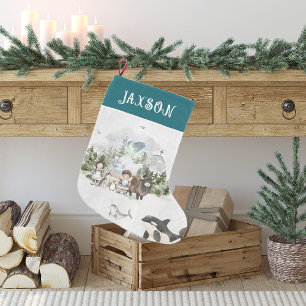 Artic Adventure Christmas Personalized Small Christmas Stocking