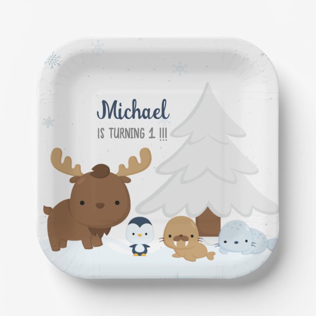 Artic Animals Party Winter Animals Party Paper Plate (Front)
