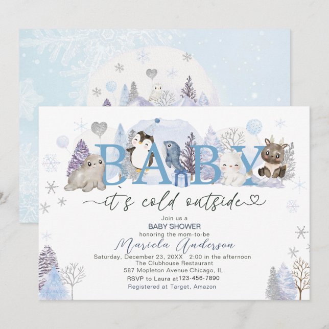 Artic Baby its Cold Outside Winter Baby shower  Invitation (Front/Back)