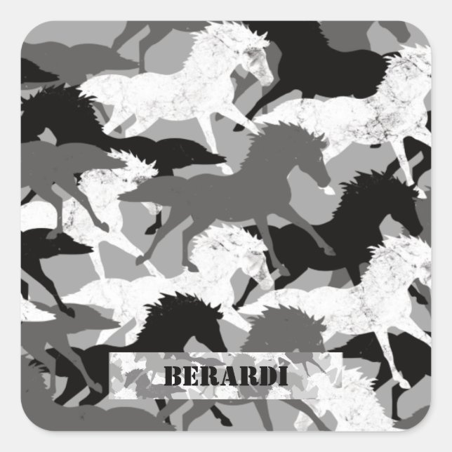 Artic Black and White Camouflage Horse Camo Square Sticker (Front)