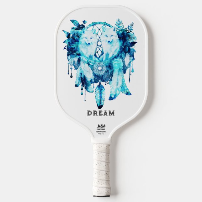 Artic Fox Dreamcatcher Ice Blue Floral Pickleball Paddle (Front)
