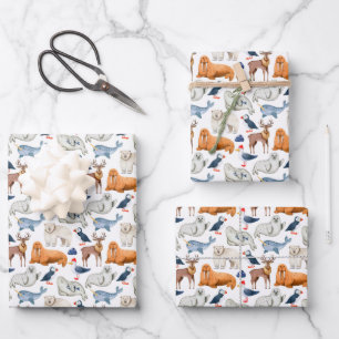 Artic Pattern Watercolor Polar Animals Seal Walrus Wrapping Paper Sheet