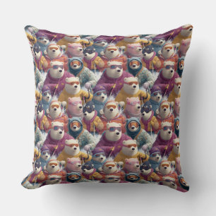 Artic Polar Bears Ski Club Throw Pillow