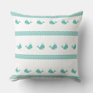 Artic Teal Blue Whale Stripe  coastal Nautical  Du Throw Pillow