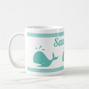 Artic Teal Blue Whale & waves Blue & White coastal Coffee Mug