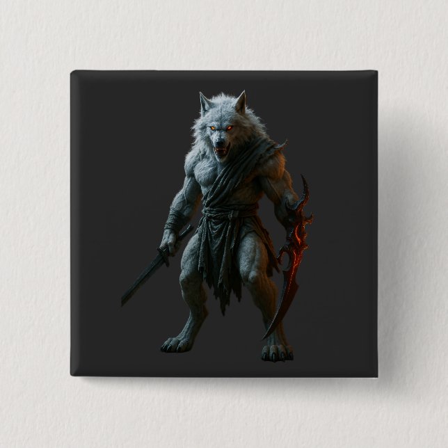 Artic Werewolf 2 Inch Square Button (Front)