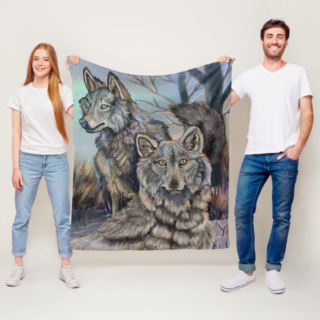 Artic Wolves Wintery  Fleece Blanket (In Situ)