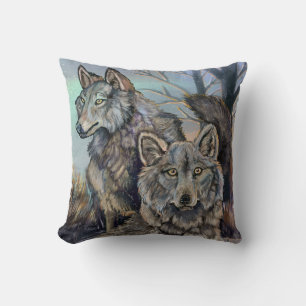 Artic Wolves Wintery Throw Pillow