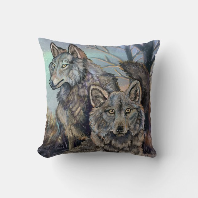 Artic Wolves Wintery  Throw Pillow (Front)