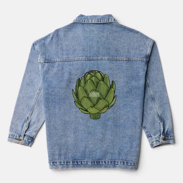 Artichoke cartoon illustration  denim jacket (Back)