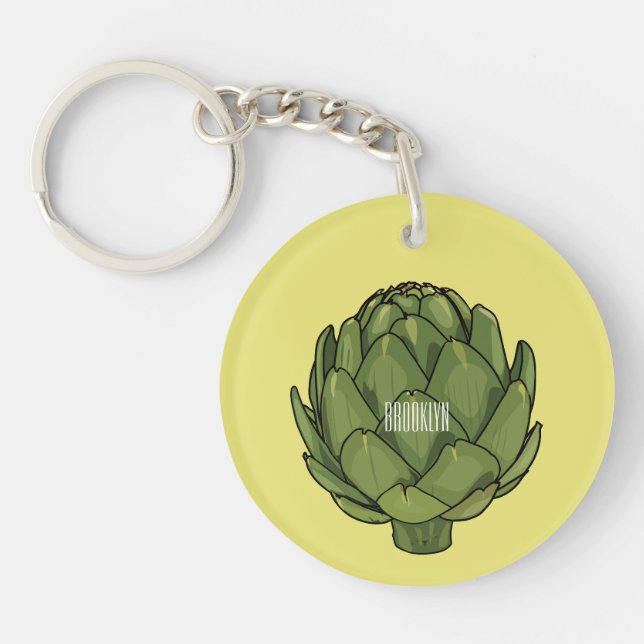 Artichoke cartoon illustration  keychain (Front)