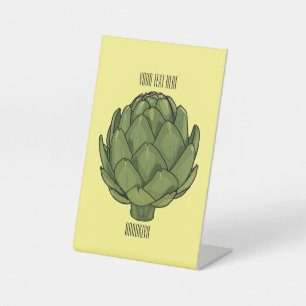 Artichoke cartoon illustration  pedestal sign