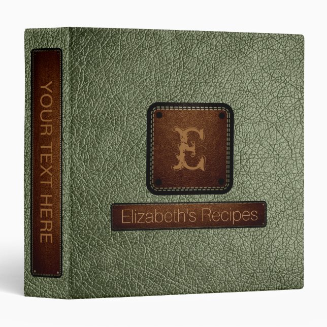 Artichoke Leather Elegant Monogram Binder (Front/Spine)