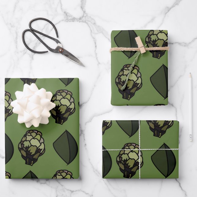 Artichoke Vegetable Plant Botanical Pattern Wrapping Paper Sheet (Front)