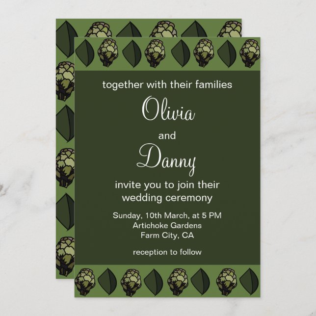 Artichoke Vegetable Plant Botanical Wedding Invitation (Front/Back)
