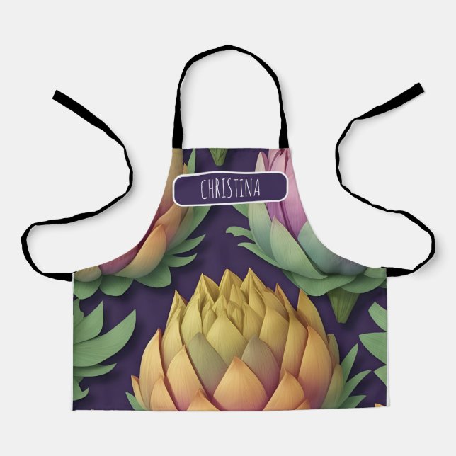 Artichoke Whimsical Colourful Personalized Pattern Apron (Front)