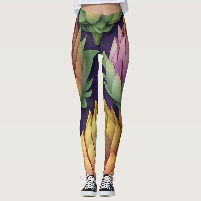 Artichoke Whimsical Colourful Personalized Pattern Leggings (Front)