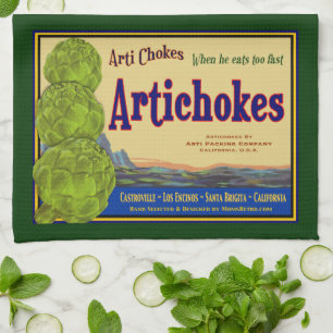 Artichokes Vintage Crate Art Serviette de cuisine