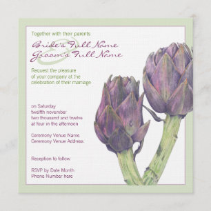 Artichots violets Faire-part de mariage verts