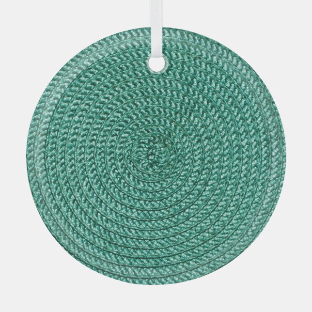 Artificial braided green fabric texture. glass ornament (Front)