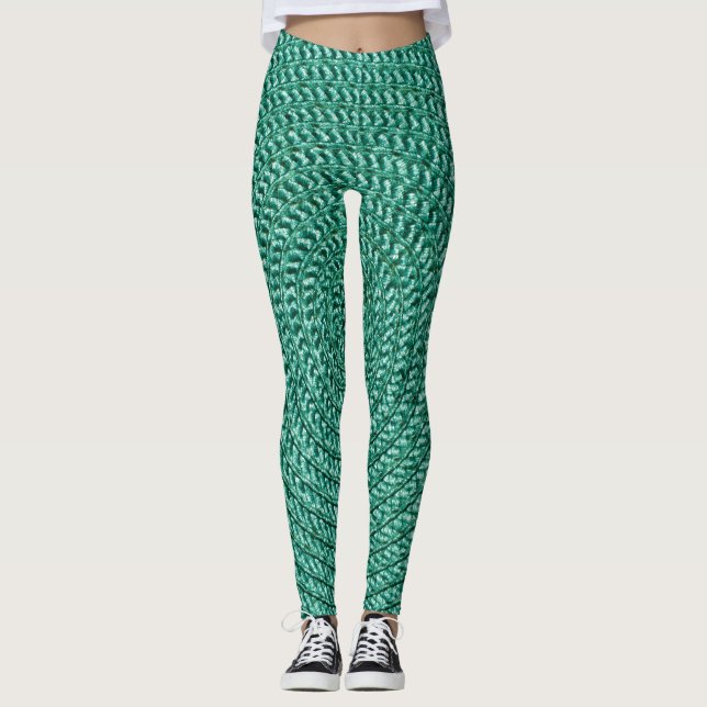 Artificial braided green fabric texture. leggings (Front)