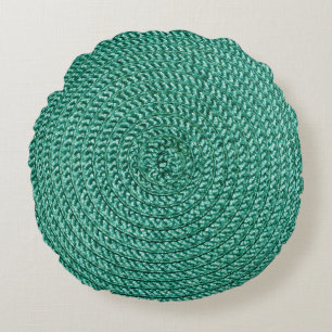 Artificial braided green fabric texture. round pillow