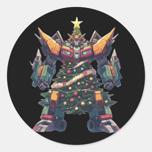 Artificial Christmas Tree Robot Classic Round Sticker (Front)