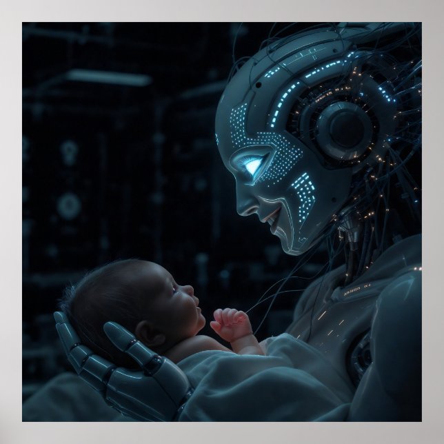 Artificial Grace – Futuristic Motherhood Robot Poster (Front)