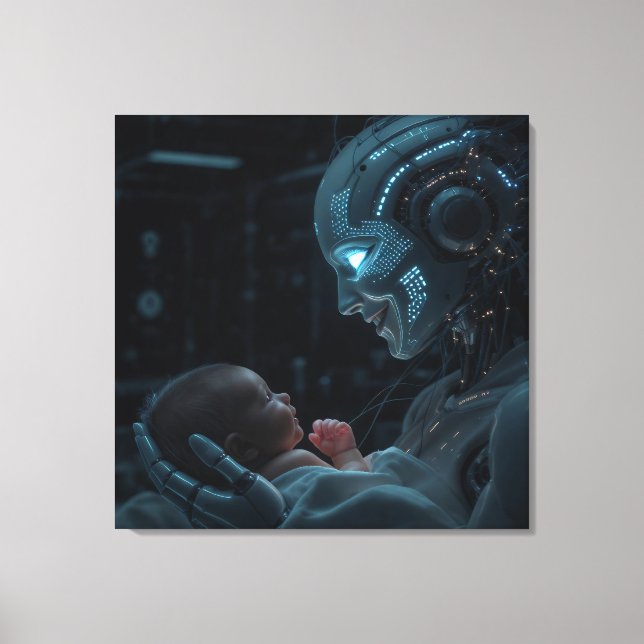 Artificial Grace – Motherhood Robot and Baby Canvas Print (Front)