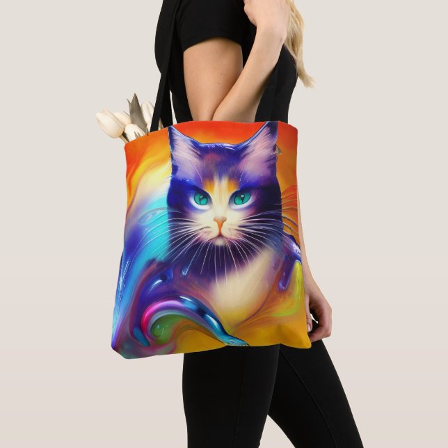 Artificial intelligence animal cat sitting  tote bag (Close Up)