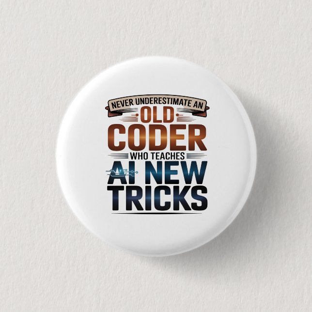 Artificial Intelligence Old Coder Design 1 Inch Round Button (Front)