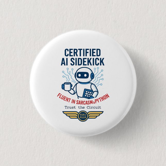 Artificial Intelligence Sidekick Funny Design 1 Inch Round Button (Front)