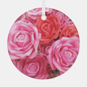 Artificial Red Rose Background Closeup Glass Ornament