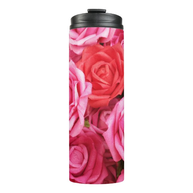 Artificial Red Rose Background Closeup Thermal Tumbler (Front)