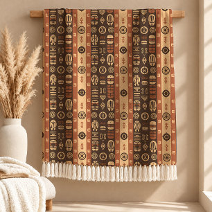 Artisan African Heritage Motifs Terracotta Blanket