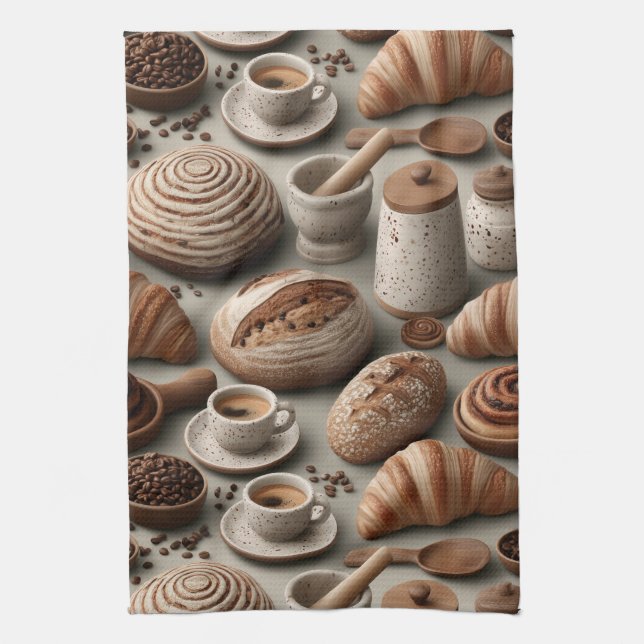 Artisan Bakery Still Life Pattern with Bread Kitchen Towel (Vertical)