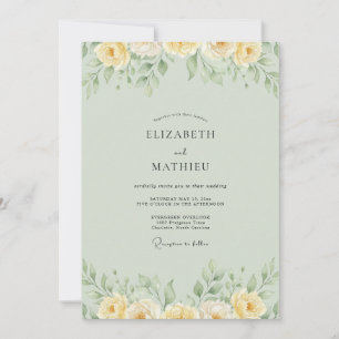 Artisan Butter Celadon Peony Wedding Invitation