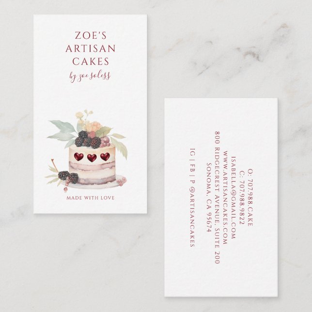 Artisan Cake Maker Pastry Chef Business Card (Front/Back)