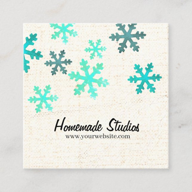 Artisan Canvas Snowflake Happiness Square Business Card (Front)