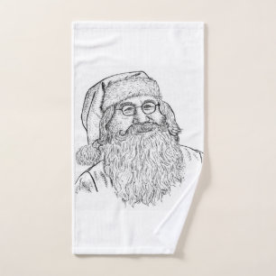 Artisan Christmas: Hand-Drawn Stippled Santa Portr Hand Towel